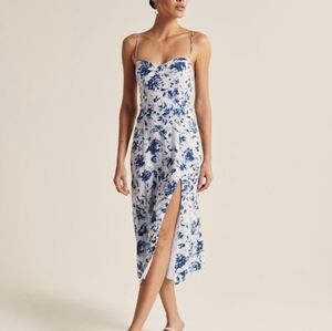 Abercrombie & Fitch Camilla Midi Dress High Slit Sweetheart Neck Rouched Back